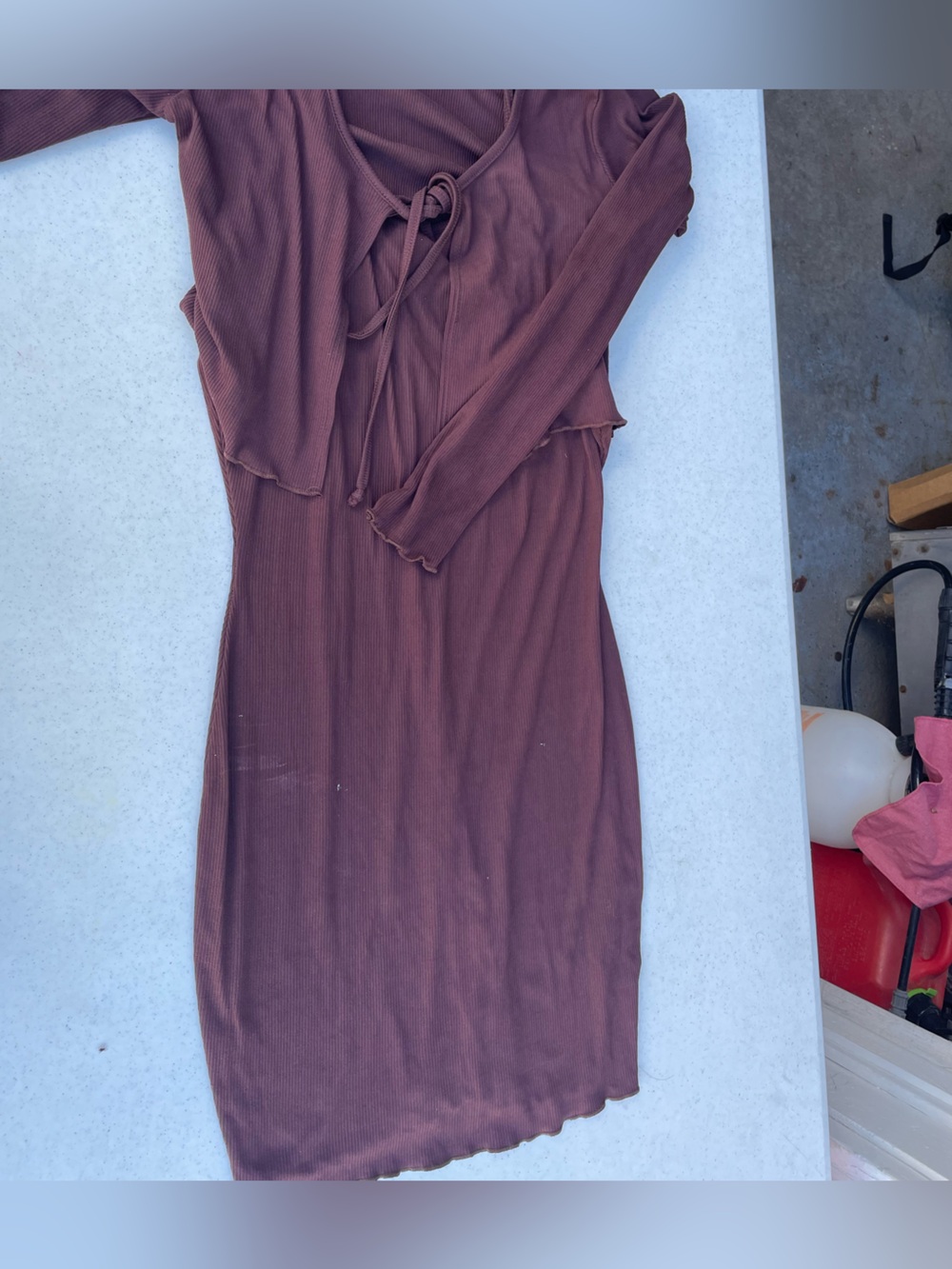 Women’s Ribbed Long Sleeve Knit Dress - Mauve Brown